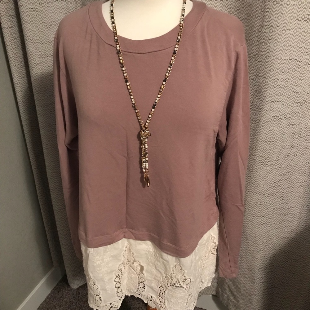 Altar’d State Back Button Top with Lace Trim